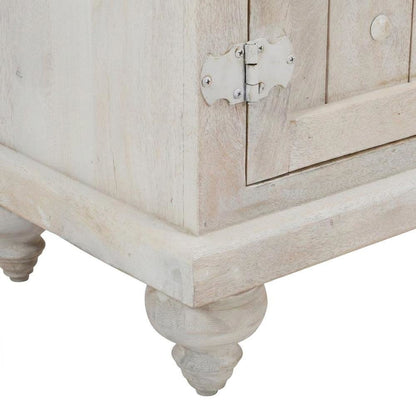 Hand-Carved Mango Wood Distressed Four-Door Sideboard Buffet Cabinet, White Wash