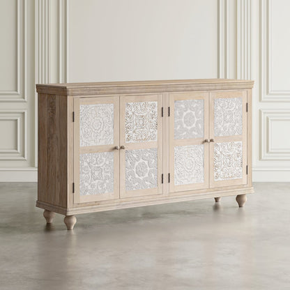 Adele 71" Hand Carved Solid Wood Rustic Four-Door Sideboard Cabinet