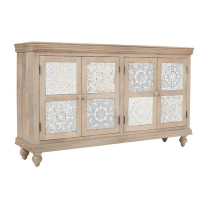 Adele 71" Hand Carved Solid Wood Rustic Four-Door Sideboard Cabinet