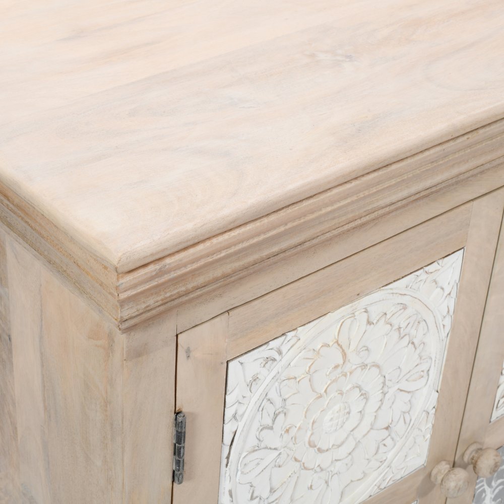 Adele 71" Hand Carved Solid Wood Rustic Four-Door Sideboard Cabinet