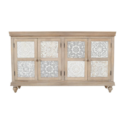 Adele 71" Hand Carved Solid Wood Rustic Four-Door Sideboard Cabinet