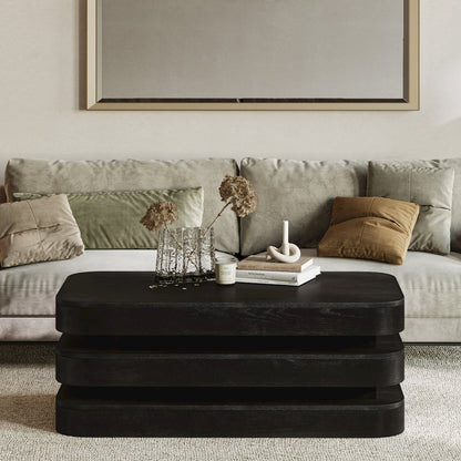 Mid-Century Modern Floating Sculpture Layered Coffee Table with Caster Wheels