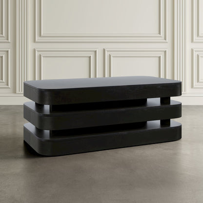Mid-Century Modern Floating Sculpture Layered Coffee Table with Caster Wheels