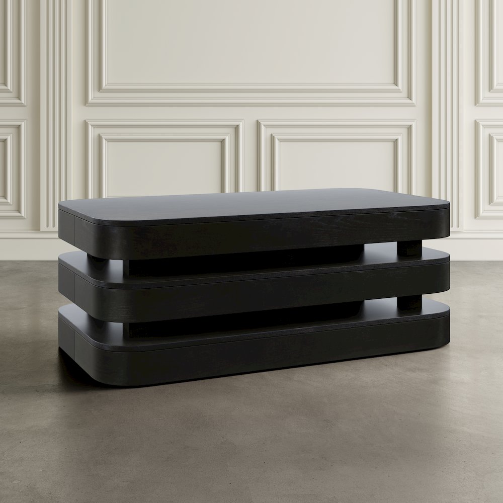 Mid-Century Modern Floating Sculpture Layered Coffee Table with Caster Wheels