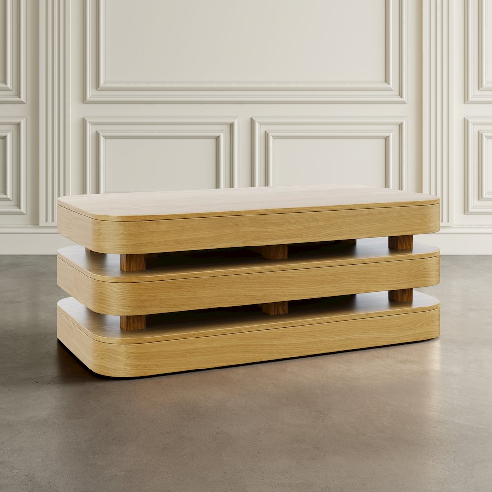 Mid-Century Modern Floating Sculpture Layered Coffee Table with Caster Wheels