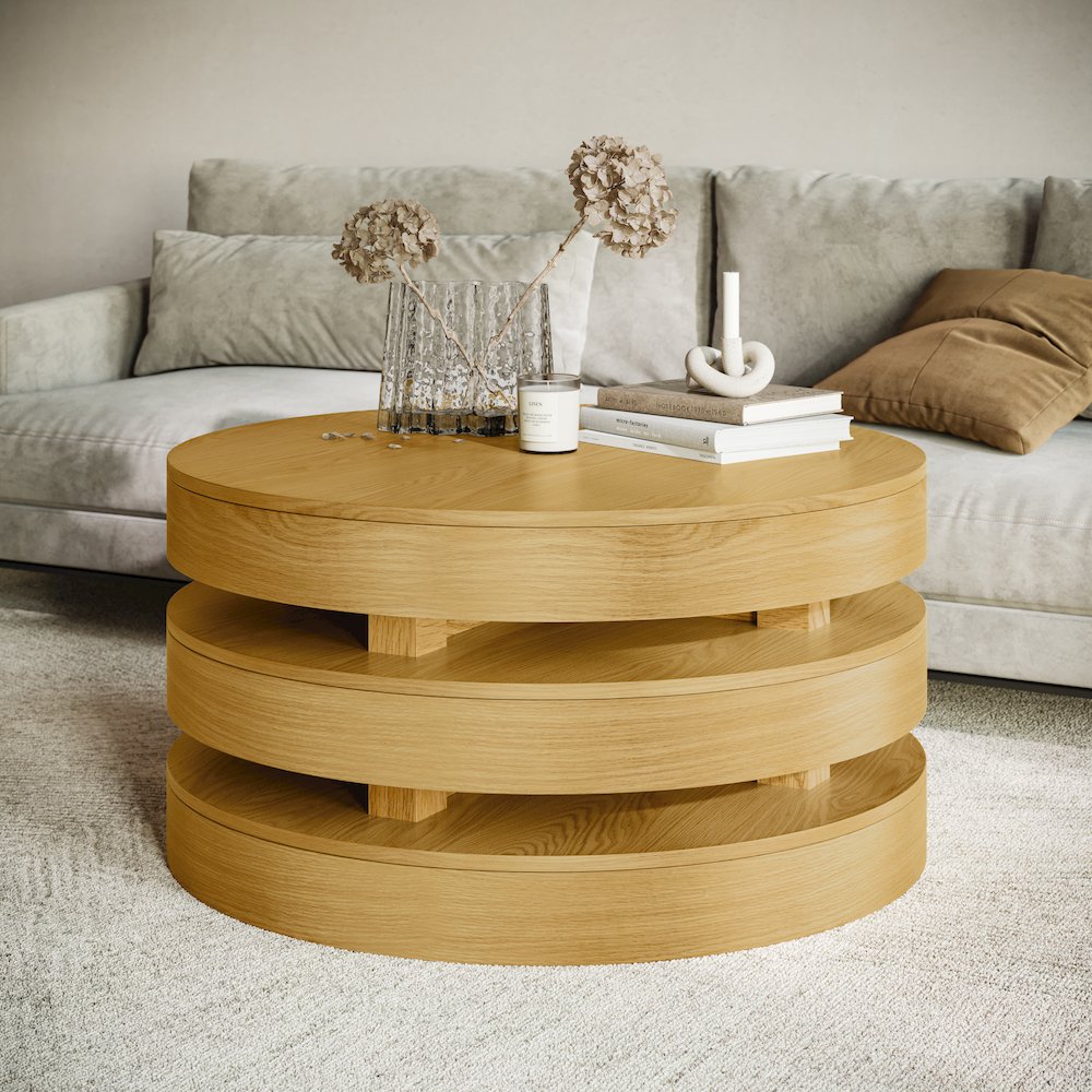 Mid-Century Modern Floating Sculpture Round Layered Coffee Table