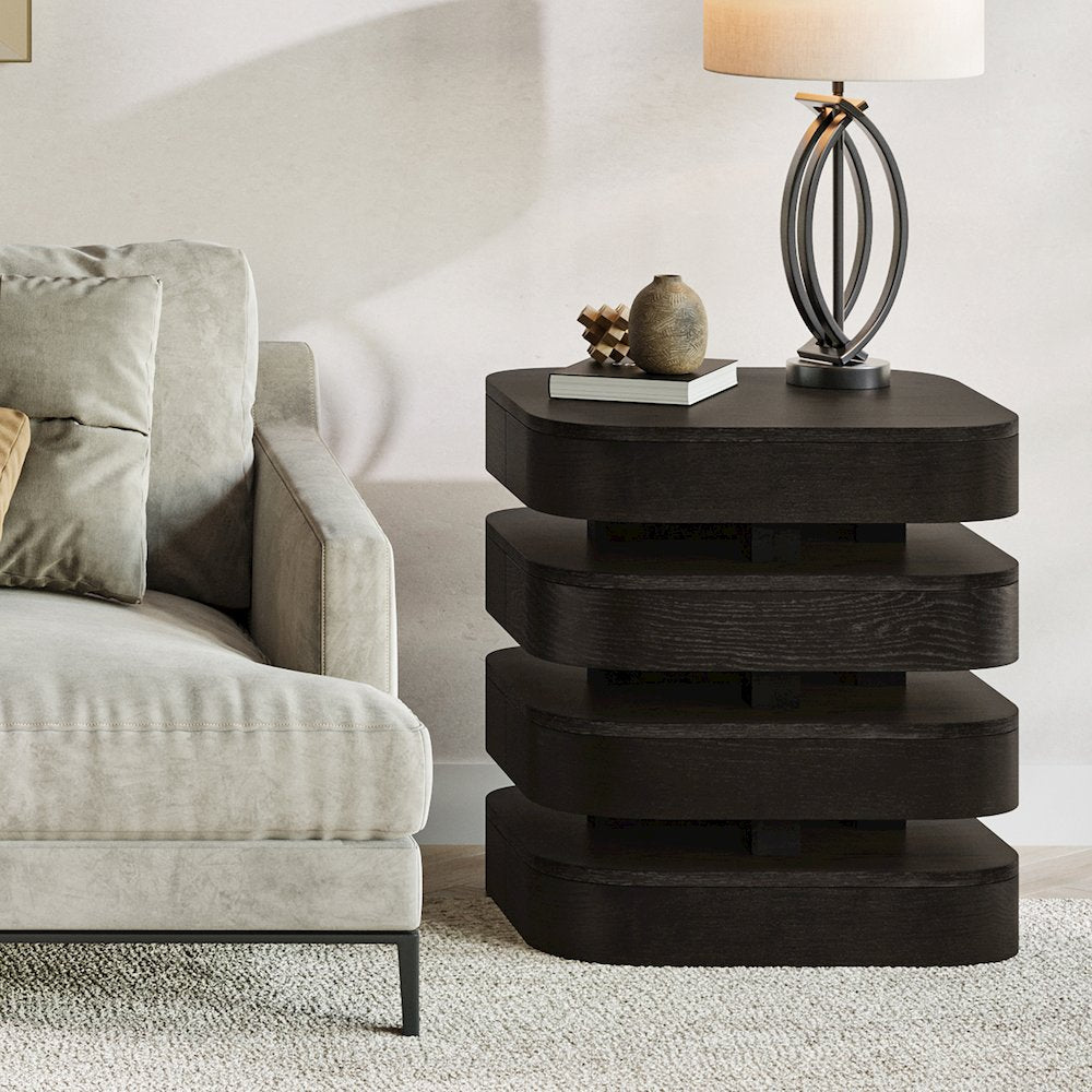 Brix Mid-Century Modern Floating Sculpture Layered Square End Table