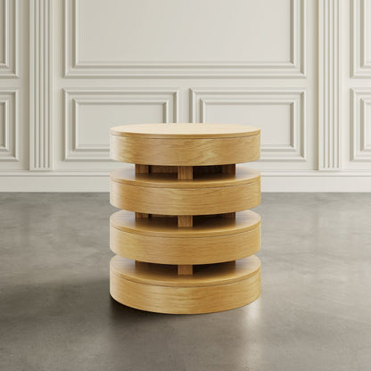 Brix Mid-Century Modern Floating Sculpture Layered Round End Table