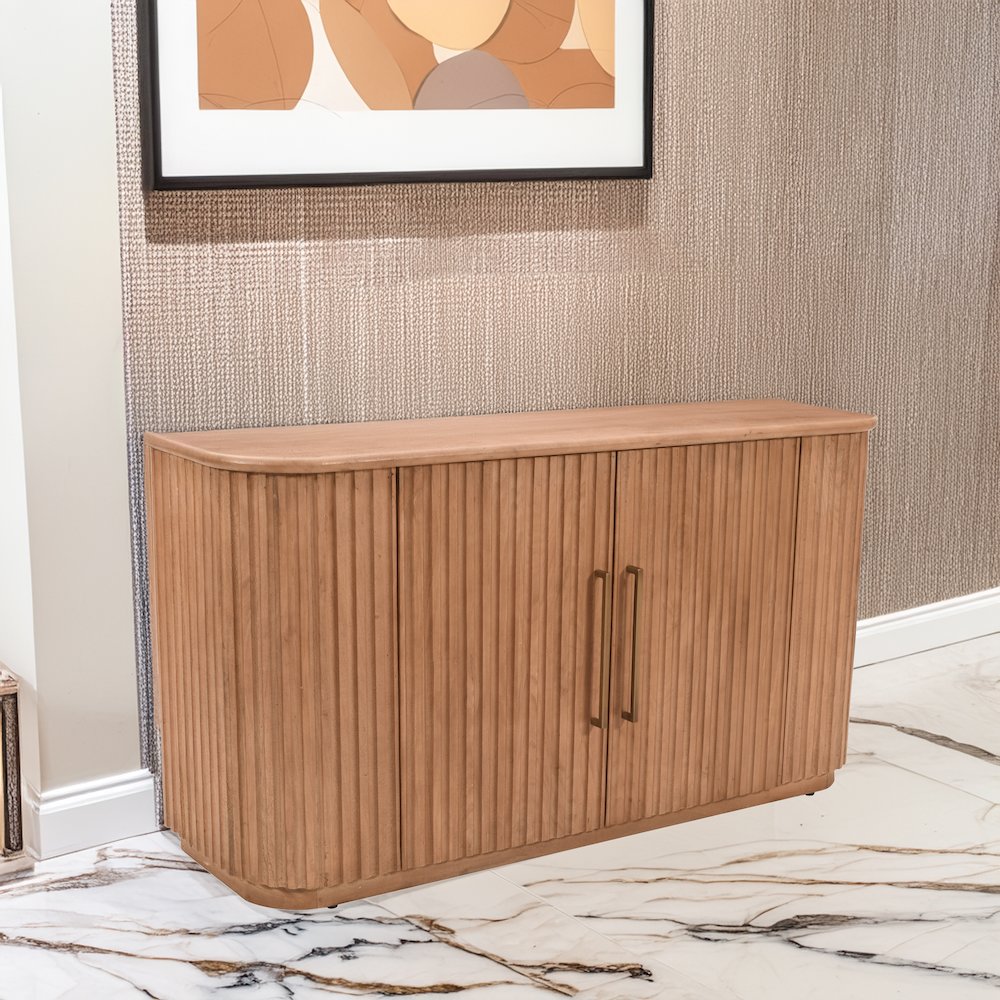 Breck Solid Wood 60" Mid-Century Modern Curved Sideboard Bar Storage Cabinet