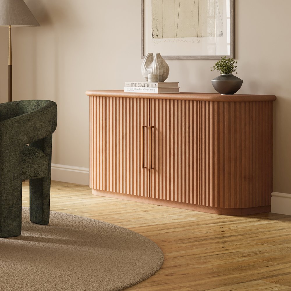 Breck Solid Wood 60" Mid-Century Modern Curved Sideboard Bar Storage Cabinet