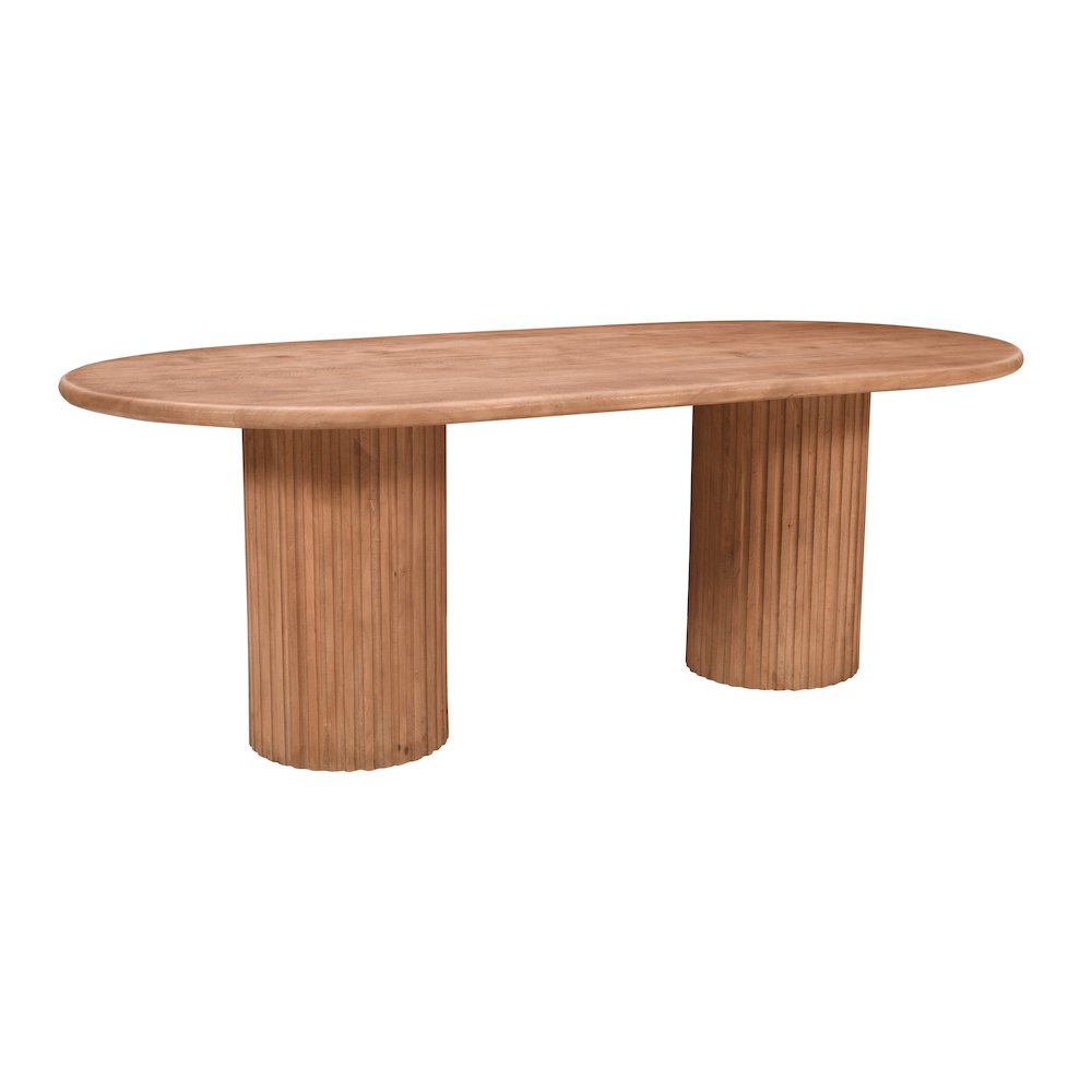 Breck Solid Wood 84" Mid-Century Modern Fluted Double Pedestal Dining Table