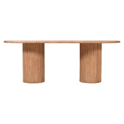 Breck Solid Wood 84" Mid-Century Modern Fluted Double Pedestal Dining Table