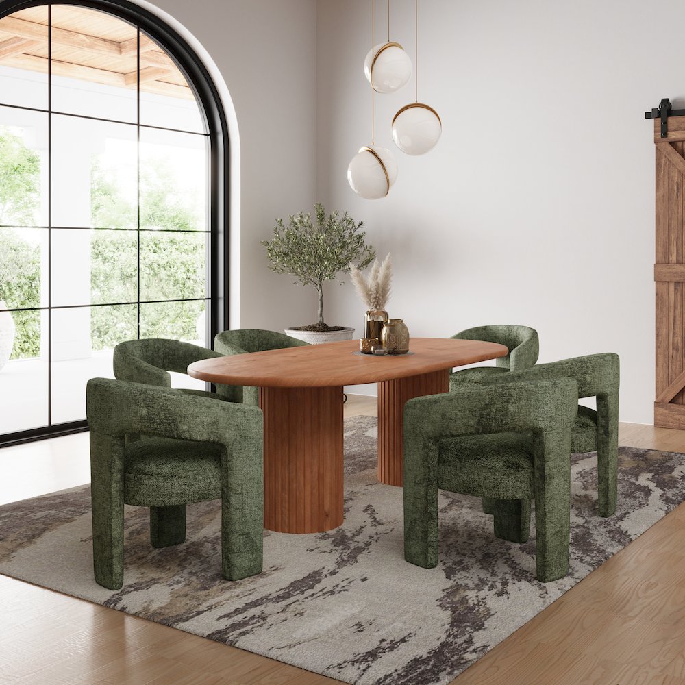 Breck Solid Wood 84" Mid-Century Modern Fluted Double Pedestal Dining Table