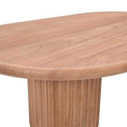 Solid Mango Wood Fluted Double Pedestal Dining Table, Mid-Century, Brown