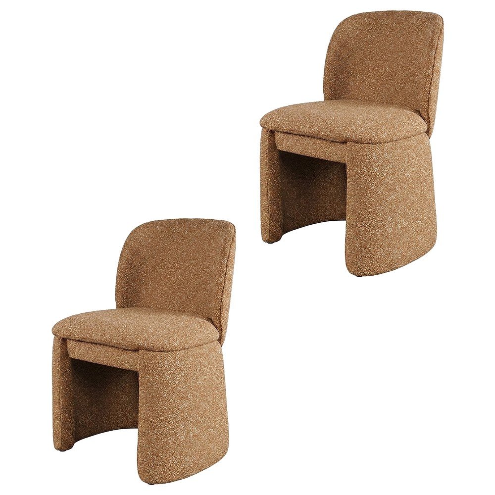 Polyester-Upholstered Mid-Century Modern Curved Dining Chairs, Brick, Set of 2