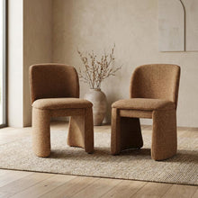 Polyester-Upholstered Mid-Century Modern Curved Dining Chairs, Brick, Set of 2