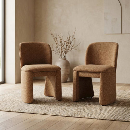 Polyester-Upholstered Mid-Century Modern Curved Dining Chairs, Brick, Set of 2