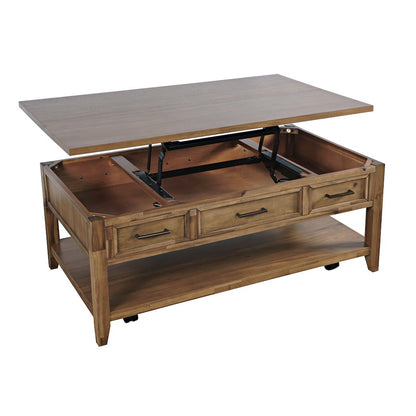 Claremont Transitional Rustic Wood Lift-Top Coffee Table with Wheels
