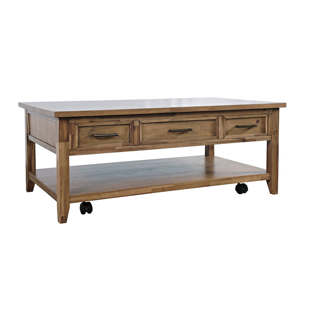 Claremont Transitional Rustic Wood Lift-Top Coffee Table with Wheels