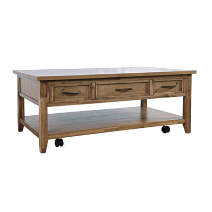 Claremont Transitional Rustic Wood Lift-Top Coffee Table with Wheels