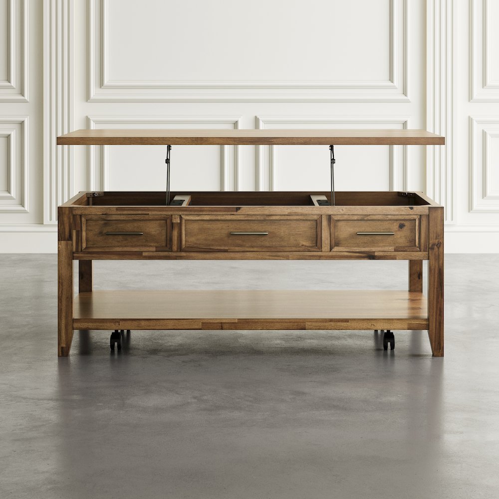Claremont Transitional Rustic Wood Lift-Top Coffee Table with Wheels