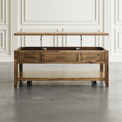 Claremont Transitional Rustic Wood Lift-Top Coffee Table with Wheels
