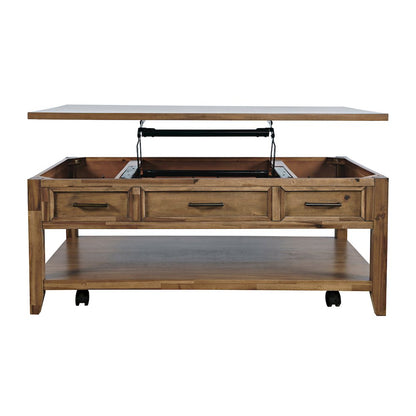 Claremont Transitional Rustic Wood Lift-Top Coffee Table with Wheels