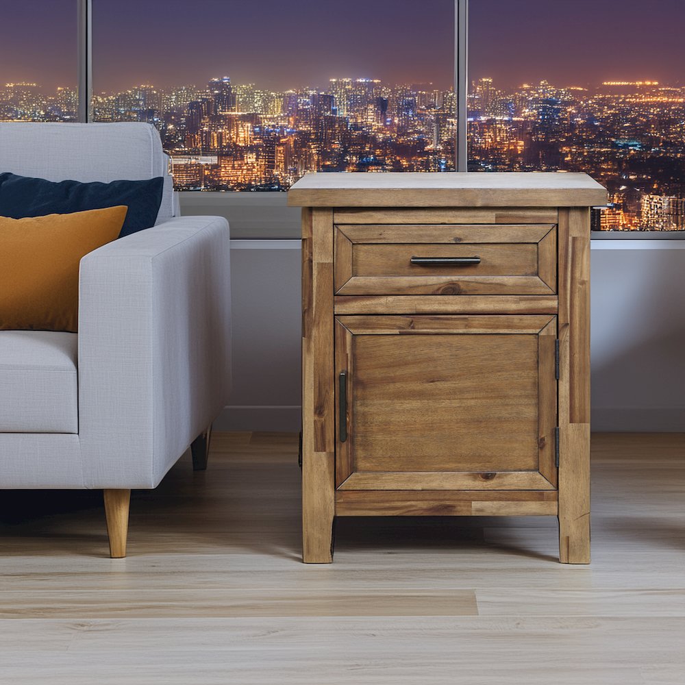 Claremont Transitional Rustic Wood Accent End Table with Storage