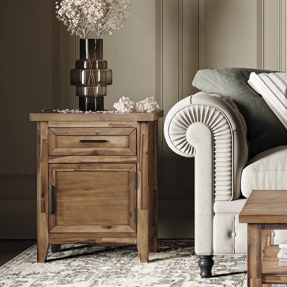 Claremont Transitional Rustic Wood Accent End Table with Storage