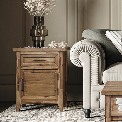 Claremont Transitional Rustic Wood Accent End Table with Storage