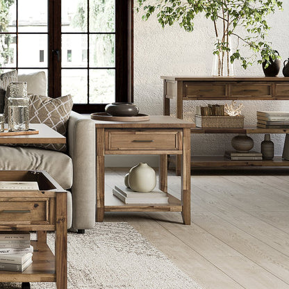 Claremont Transitional Rustic Wood Square End Table with Storage