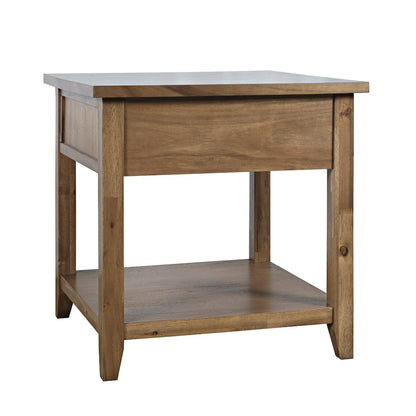 Claremont Transitional Rustic Wood Square End Table with Storage