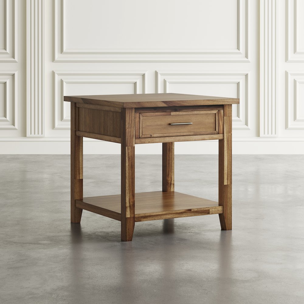 Claremont Transitional Rustic Wood Square End Table with Storage