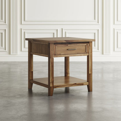 Claremont Transitional Rustic Wood Square End Table with Storage