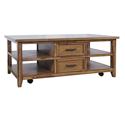 Claremont 48" Transitional Rustic Wood Coffee Table with Wheels