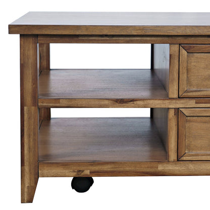 Claremont 48" Transitional Rustic Wood Coffee Table with Wheels