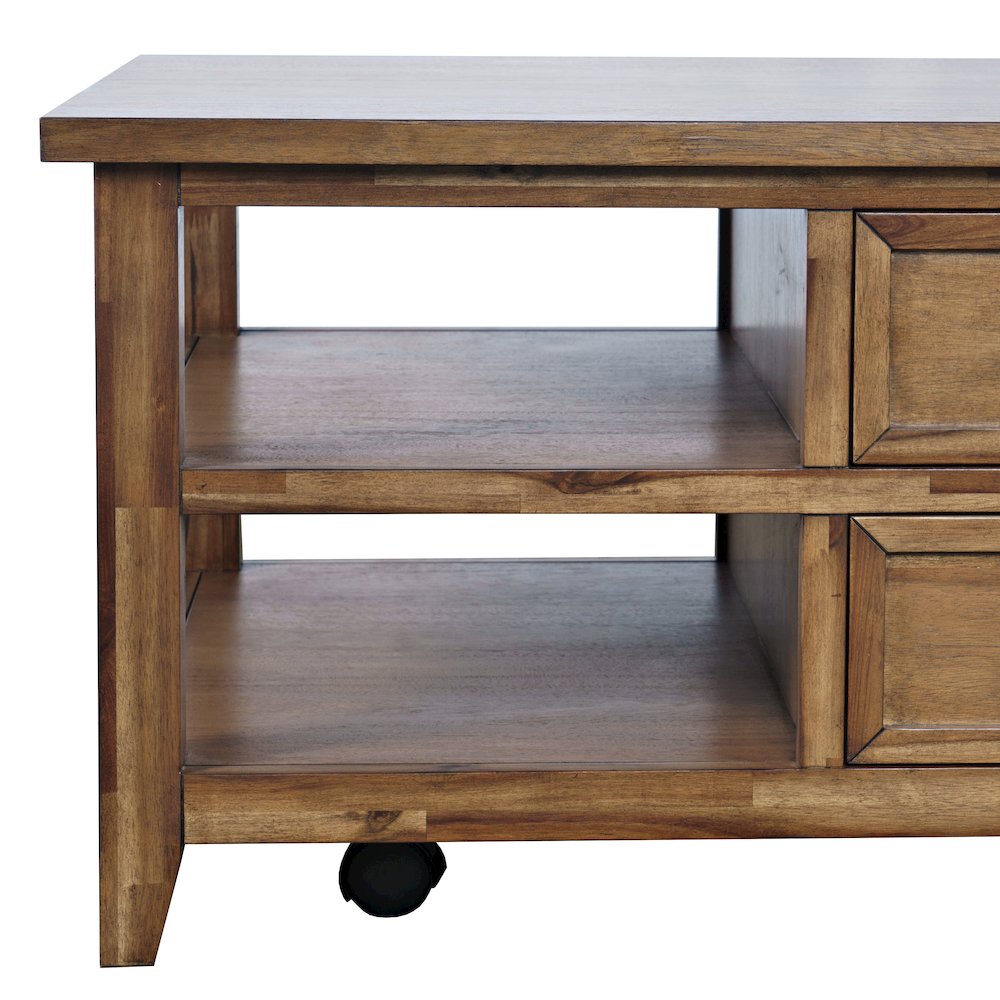 Claremont 48" Transitional Rustic Wood Coffee Table with Wheels