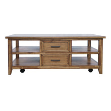 Claremont 48" Transitional Rustic Wood Coffee Table with Wheels
