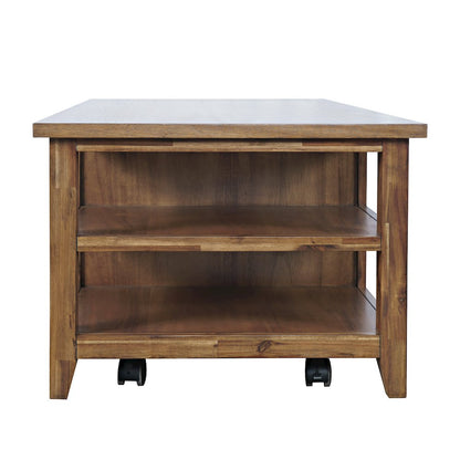 Claremont 48" Transitional Rustic Wood Coffee Table with Wheels
