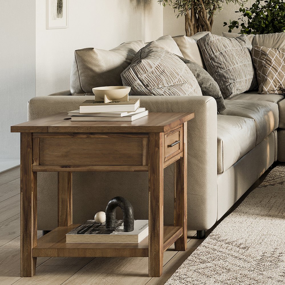Claremont Transitional Rustic Wood USB Charging End Table with Storage