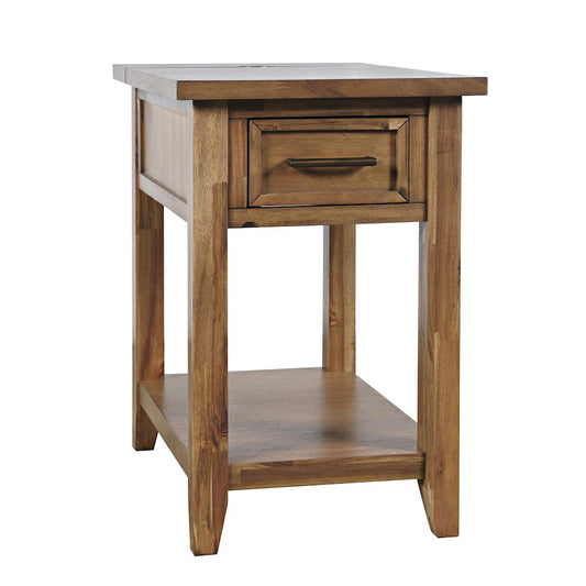 Claremont Transitional Rustic Wood USB Charging End Table with Storage