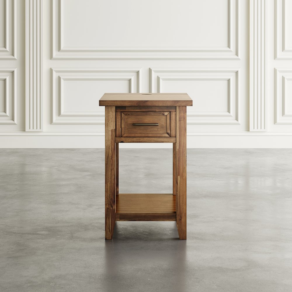 Claremont Transitional Rustic Wood USB Charging End Table with Storage