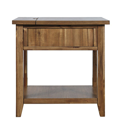 Claremont Transitional Rustic Wood USB Charging End Table with Storage