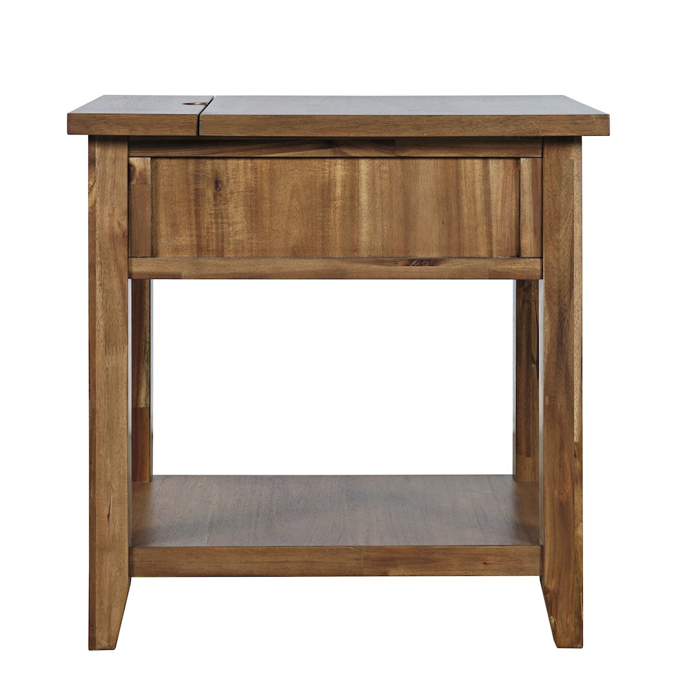Claremont Transitional Rustic Wood USB Charging End Table with Storage