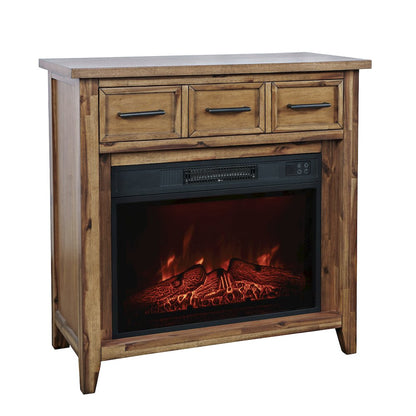 Transitional Rustic 32" Electric Fireplace Wire Brushed Console TV Stand