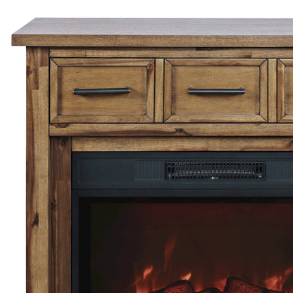Transitional Rustic 32" Electric Fireplace Wire Brushed Console TV Stand