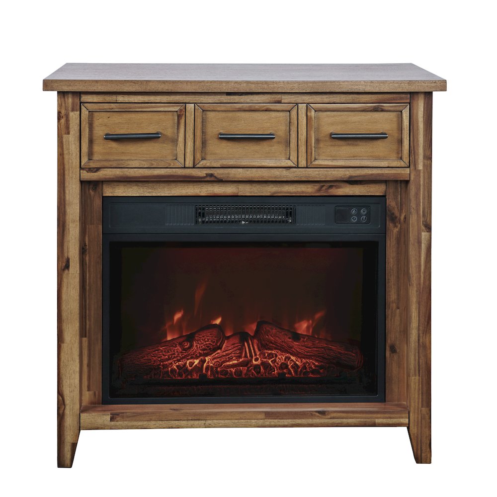 Transitional Rustic 32" Electric Fireplace Wire Brushed Console TV Stand
