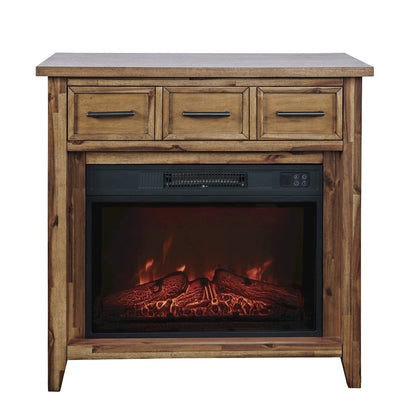 Transitional Rustic 32" Electric Fireplace Wire Brushed Console TV Stand