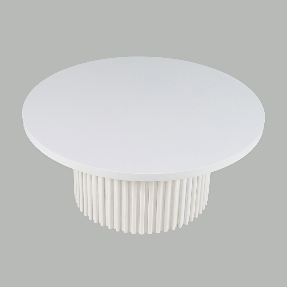 40" Round Mid-Century Fluted Pedestal Base Coffee Table with Caster Wheels