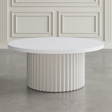 40" Round Mid-Century Fluted Pedestal Base Coffee Table with Caster Wheels